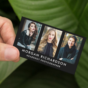 Modern 3 Photo Photographer Blk Business Card