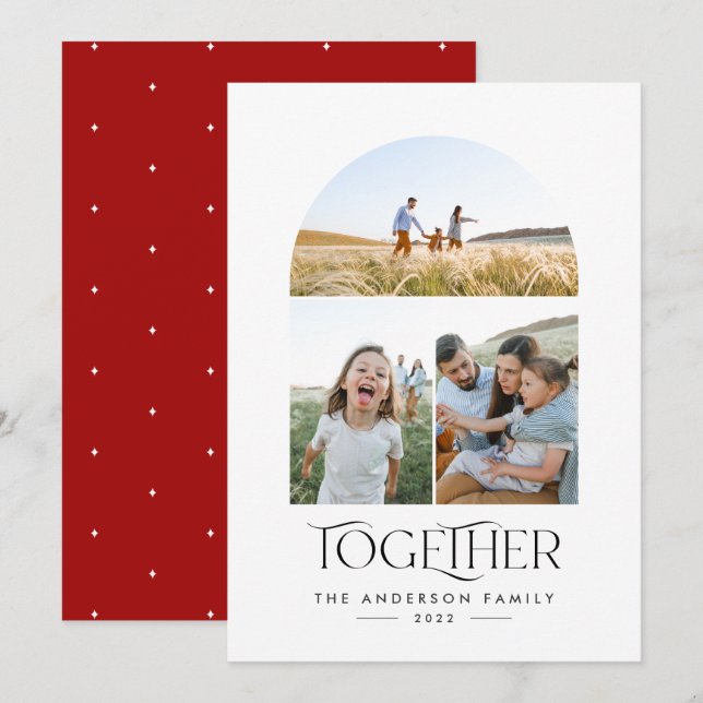 Modern 3 photo red arch together typography (Front/Back)