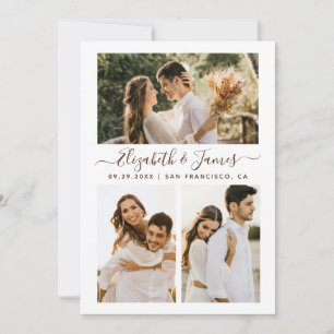 Modern 3 Photo Save The Date Wedding Invitation