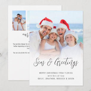 Modern 3 photo Seas and Greetings Christmas News Holiday Card