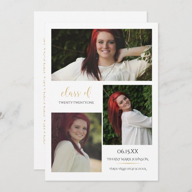 Modern 3 Photo Template Minimalist Graduation (Front/Back)