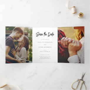 Modern 3 Photo Wedding Save the Date Tri-Fold Announcement