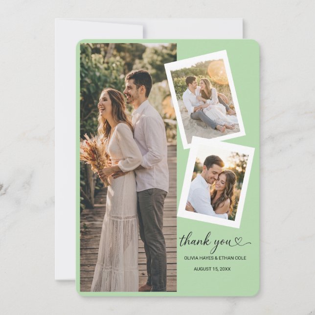 Modern 3 Photo Wedding Thank You Card (Front)