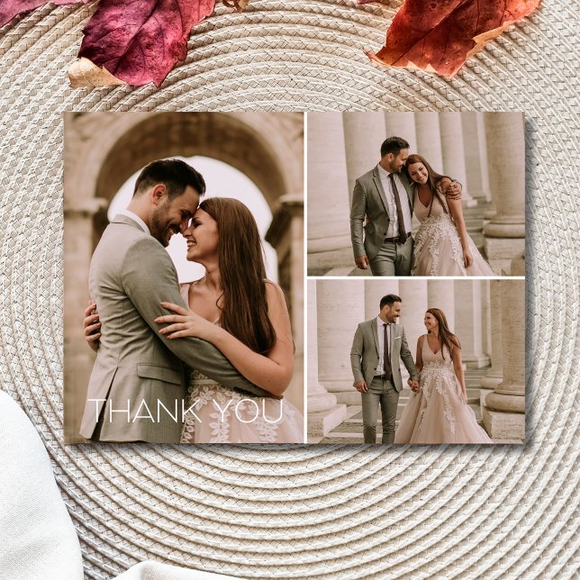Modern 3 Photo Wedding Thank You Card (Modern 3 Photo Wedding Thank You Card)