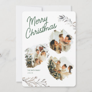 Modern 3 Photos Brushstroke Xmas Greeting Holiday