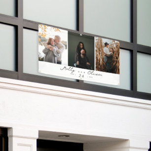 Modern 3 Photos Champagne Shimmer Wedding Banner