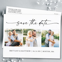 Modern 3 Photos Ink Pen Script Save The Date