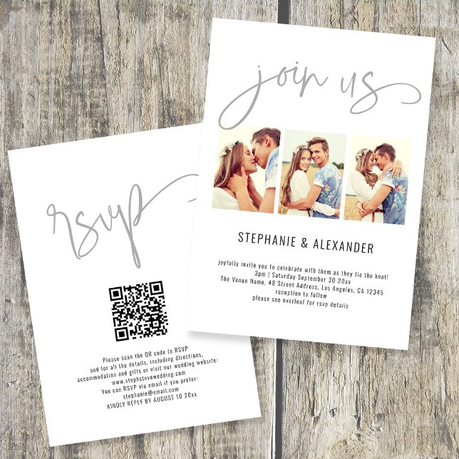 Modern 3 Photos Join Us Script Wedding Invitation (Creator Uploaded)