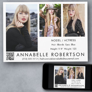 Modern 3 Photos QR Code Model and Actor Comp Card 