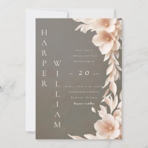 modern 3d blush floral wedding invitation