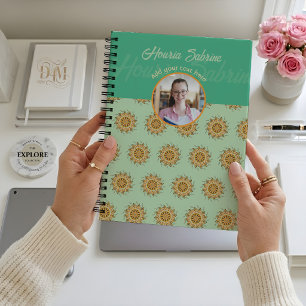 Modern 3D Blush Orange Floral Mandala Doodle Photo Notebook