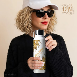 Modern 3D Blush Orange Floral Mandala Doodle Water Bottle