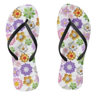 Modern 3D Colourful Floral Pattern 03x4 White BG Flip Flops