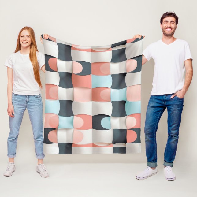 Modern 3D Curved Geometric Illusion Pattern Fleece Blanket (In Situ)