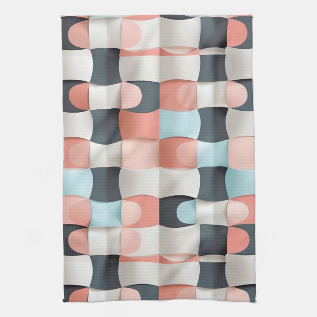 Modern 3D Curved Geometric Illusion Pattern Kitchen Towel (Vertical)