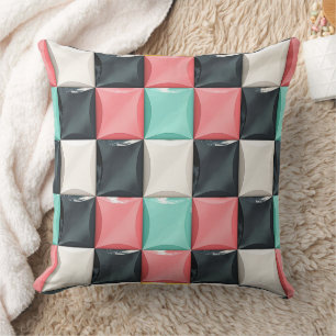 Modern 3D Curved Tile Pattern in Pastel & Charcoal Throw Pillow