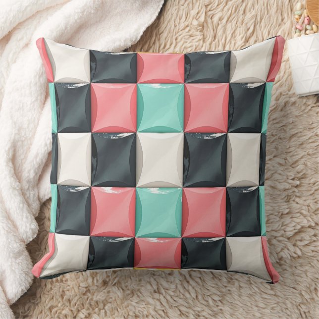 Modern 3D Curved Tile Pattern in Pastel & Charcoal Throw Pillow (Blanket)