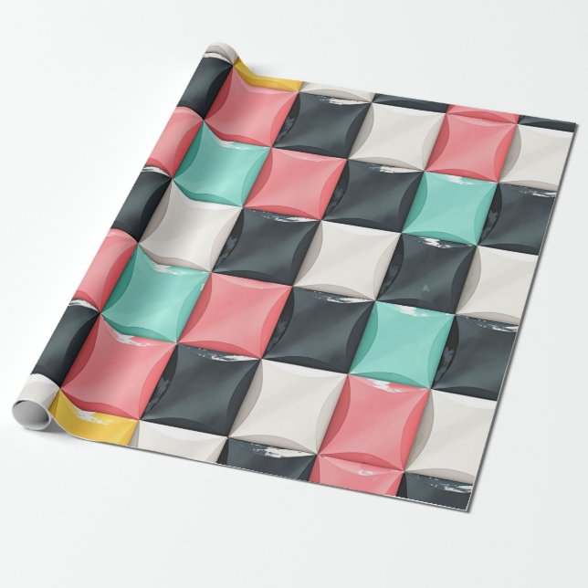 Modern 3D Curved Tile Pattern in Pastel & Charcoal Wrapping Paper (Unrolled)