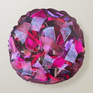 Modern 3D effect burgundy pink purple ribbons Round Pillow