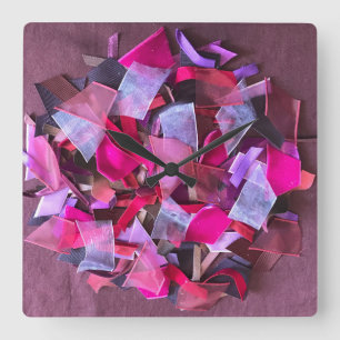 Modern 3D effect burgundy pink purple ribbons  Square Wall Clock