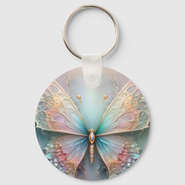 Modern 3D Fractal Pastel Butterfly, Keychain (Front)