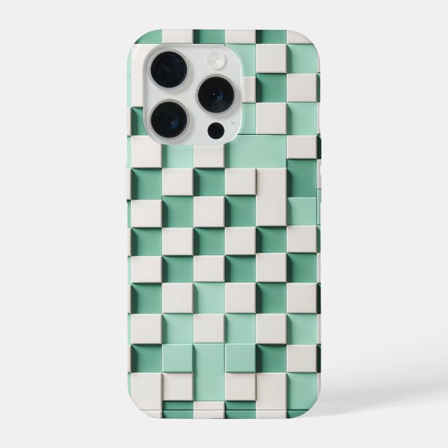 Modern 3D Geometric Cube Case - Mint Green & White (Back)
