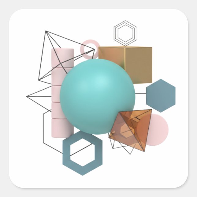 Modern 3D Geometric Shapes Design Sticker (Front)