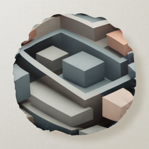Modern 3D geometrical design Sleek  Round Pillow