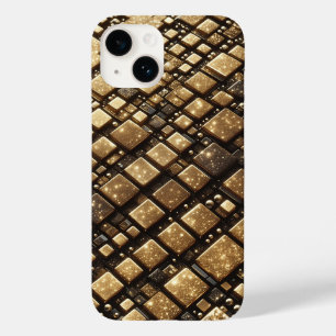 Modern 3D Golden Glitter Blocks Geometric Luxury P Case-Mate iPhone 14 Case