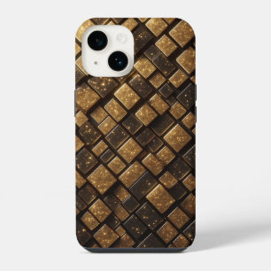 Modern 3D Golden Glitter Blocks Geometric Luxury P iPhone 14 Case