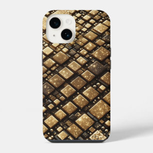 Modern 3D Golden Glitter Blocks Geometric Luxury P iPhone 14 Case