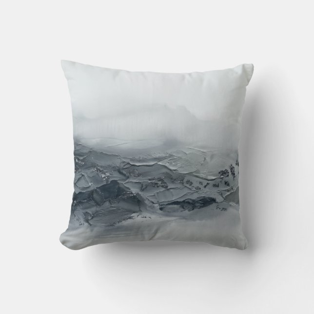 Modern 3D Impasto Mountain Slate Black Throw Pillow (Front)