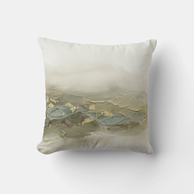 Modern 3D Impasto Sage Olive Green Gold Throw Pillow (Front)