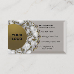 Modern 3D Metallic Faux Marble Silver-Gold Foil Business Card