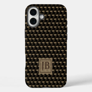 Modern 3D Monogram, Geometric Bronze Pattern iPhone 16 Plus Case