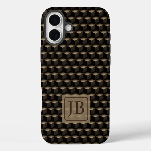 Modern 3D Monogram, Geometric Bronze Pattern Case-Mate iPhone Case (Back)