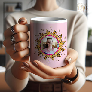 Modern 3D Orange Blush Floral Mandala Doodle Photo Coffee Mug