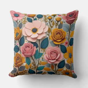 Modern 3D papercut flowers Throw Pillow