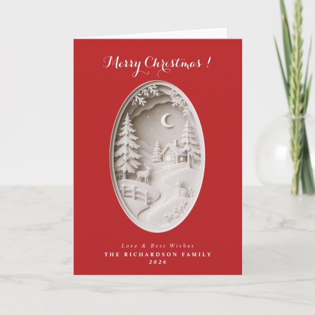 Modern 3D papercut Red Christmas Card (Front)