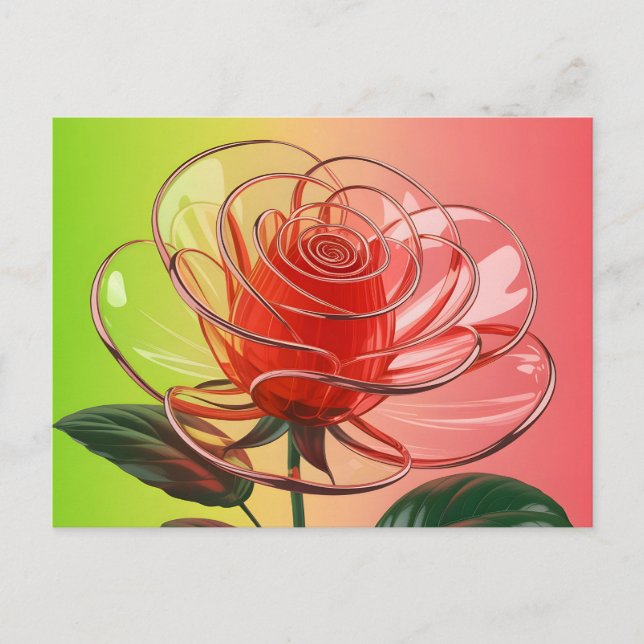 Modern 3D Translucent Glass Rose  Postcard (Front)