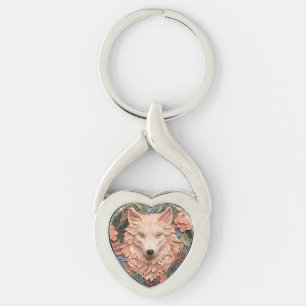 Modern 3d Wolf Floral Peach  Keychain
