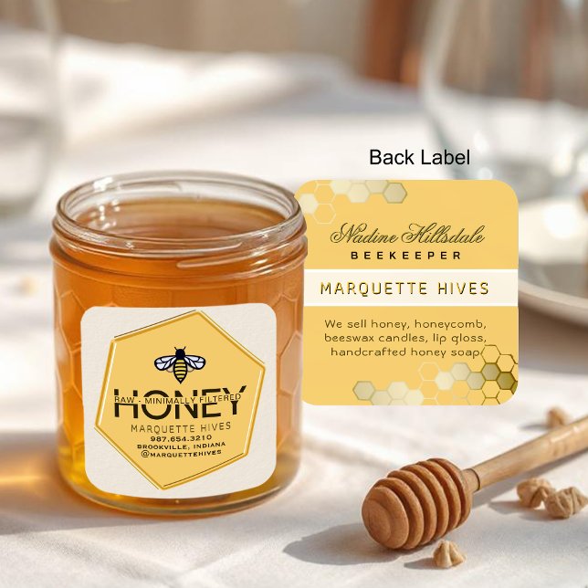 Modern 3D Yellow Hexagon Stylized Bee Ivory Honey Square Sticker (Creator Uploaded)