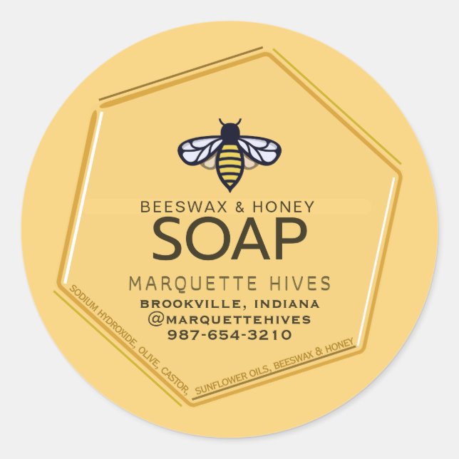 Modern 3D Yellow Hexagon Stylized Bee Soap Classic Round Sticker (Front)