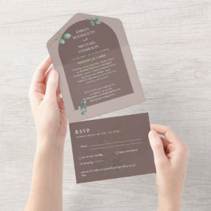 Modern 3in1 Greenery Eucalyptus Wedding RSVP All In One Invitation