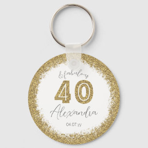 Modern 40 and Fabulous Gold Gitter Personalized Keychain
