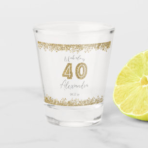 Modern 40 and Fabulous Gold Gitter Personalized Shot Glass