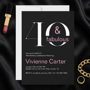 Modern 40 and Fabulous Pink 40th Birthday Party Invitation