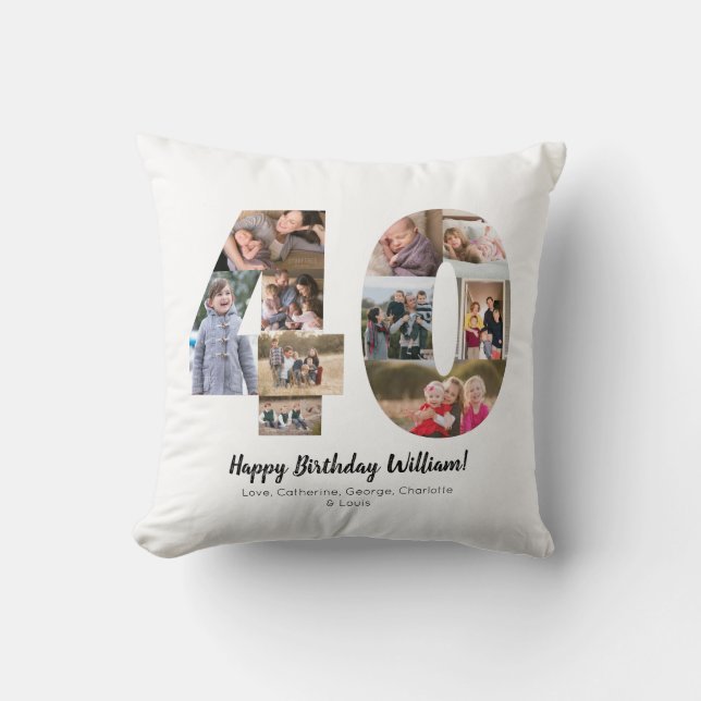 Modern 40 Number Photo Collage Custom Greeting Throw Pillow (Front)