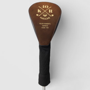 Modern 40th 50 60th Birthday Golf Monogram Brown Golf Head Cover