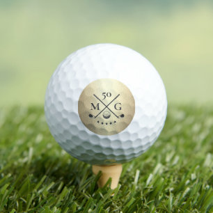 Modern 40th 50th 60 Birthday Golf Monogram Gold Golf Balls